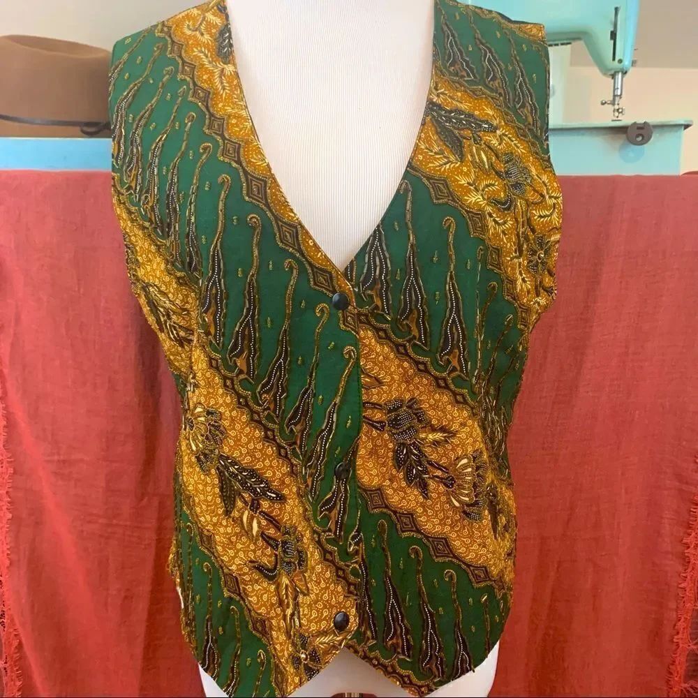Vintage Bali collections beaded boho floral vest